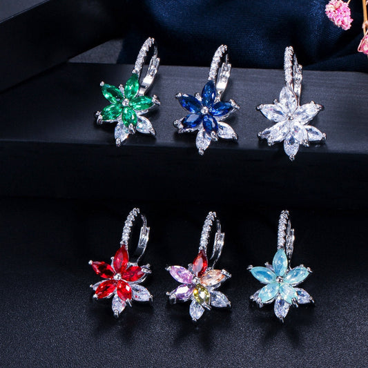 New Korean-style simple and versatile small and fresh floral stud earrings. Glittering marquise-shaped zirconia earrings in multiple colors.