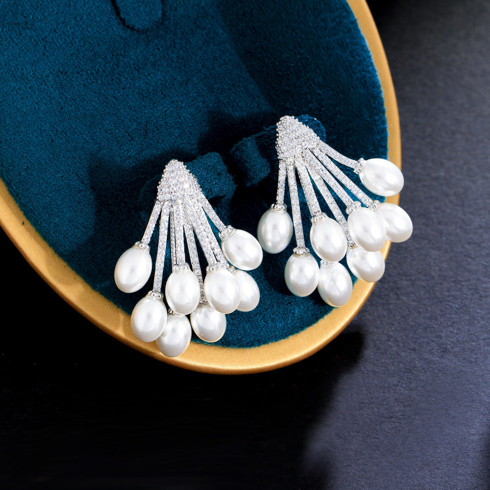 Korean Dongamantown Baroque Pearl Earrings - Trendy Ins Style French Retro Charm with Precious Set Zirconia and Pearl Earrings