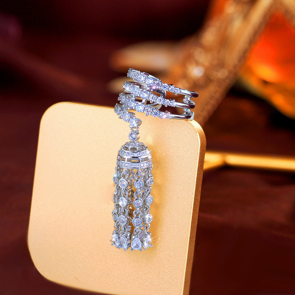 European-style retro micro-set zirconia fringed ring with a wide opening for the index finger simple and unique finger ring