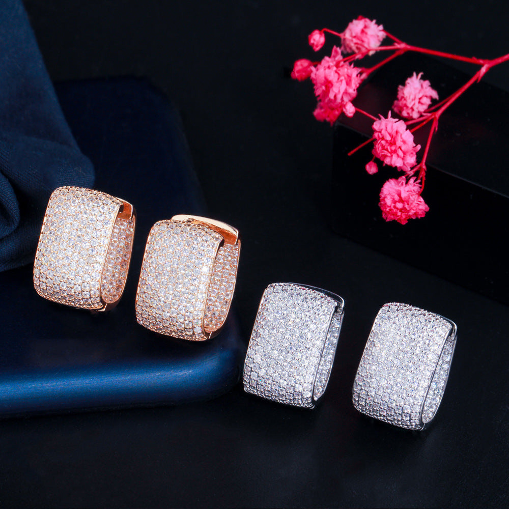 New style Korean-style ear accessories - trendy and elegant featuring full diamonds and zirconia shiny ear studs and earrings