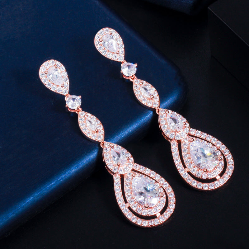 European style long-style earrings with S925 silver hooks set with AAA zirconia stones, fashionable and versatile drop earrings