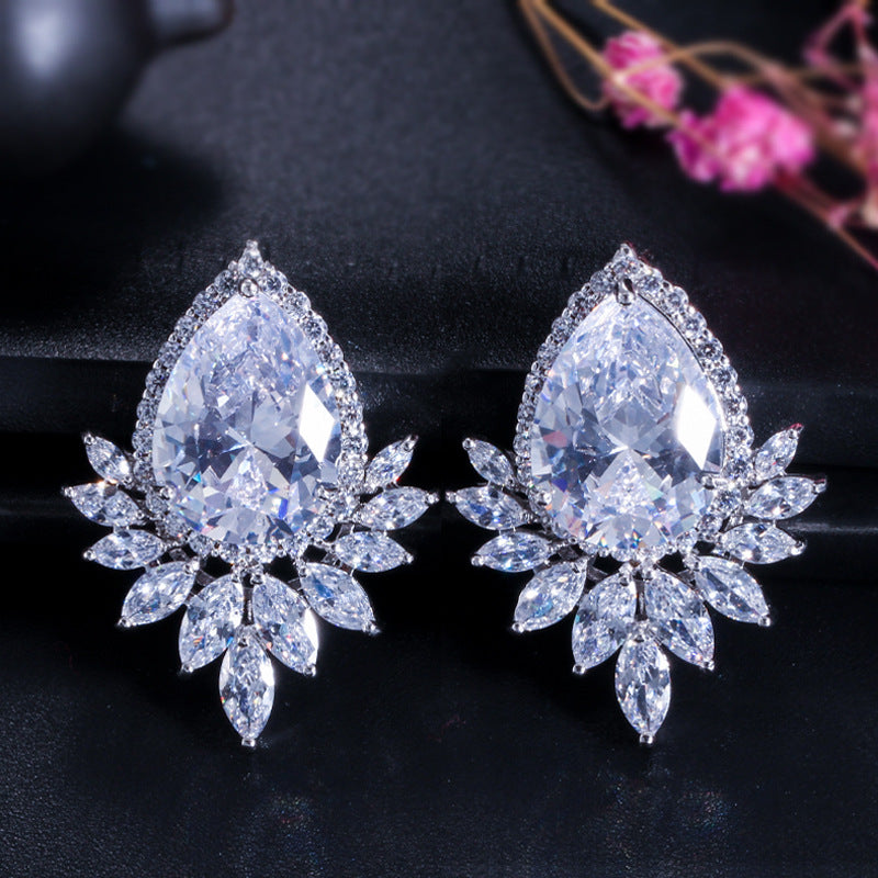 High-end fashionable drop-shaped AAA zircon gemstone earrings