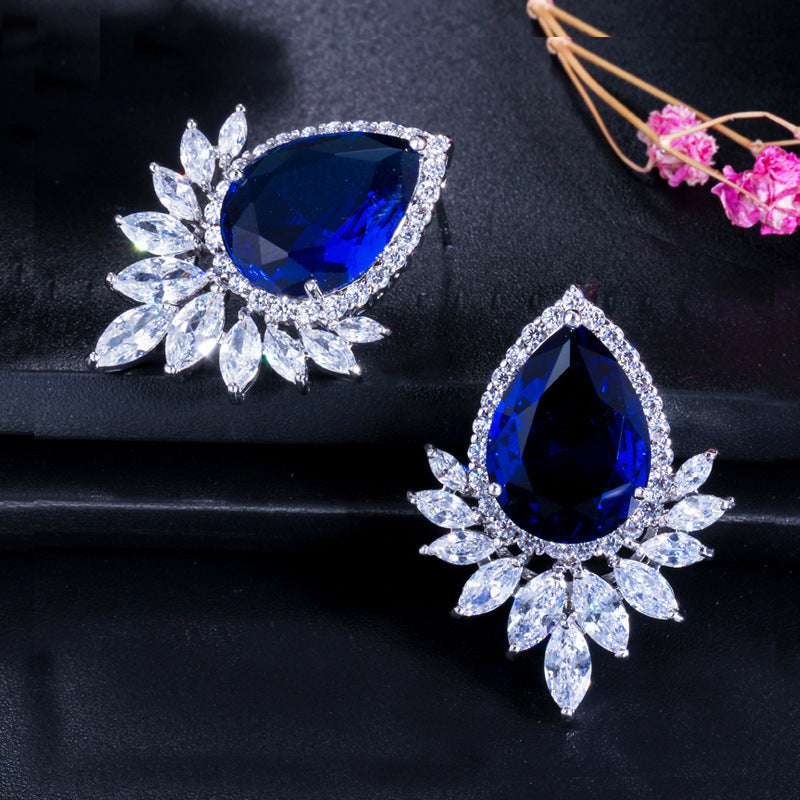 High-end fashionable drop-shaped AAA zircon gemstone earrings