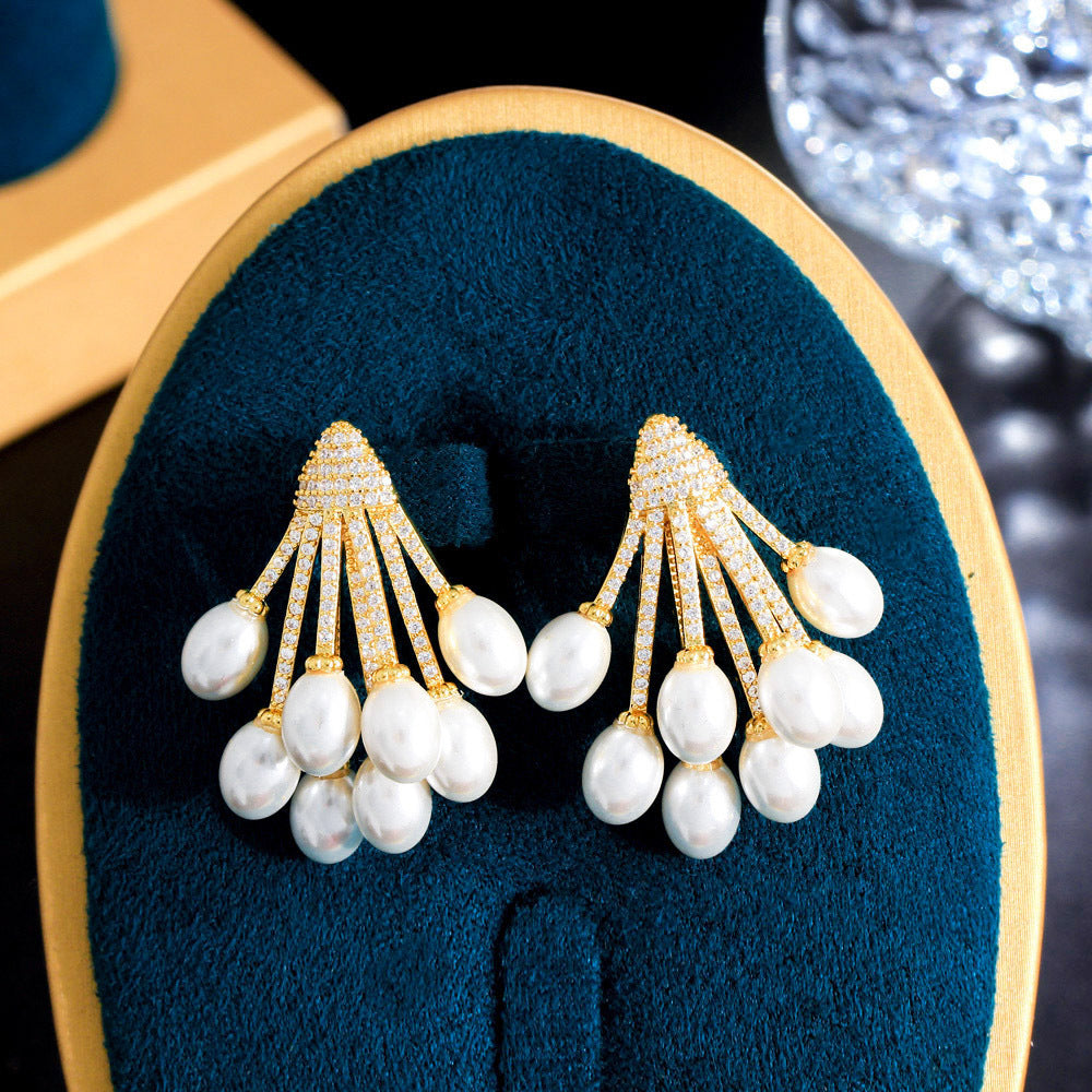 Korean Dongamantown Baroque Pearl Earrings - Trendy Ins Style French Retro Charm with Precious Set Zirconia and Pearl Earrings