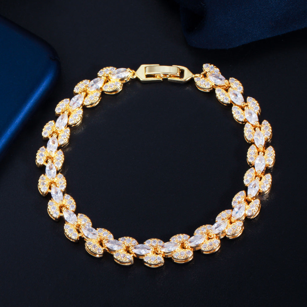 Best-selling Roman bracelet, chrome-plated white gold handcrafted jewelry double-row marquise-shaped zirconia and full-diamond handchain in Europe and America