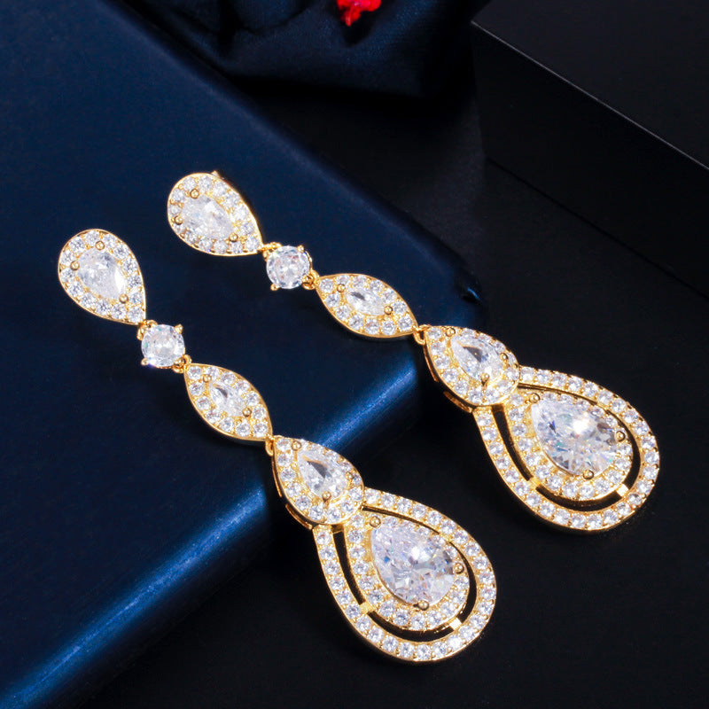 European style long-style earrings with S925 silver hooks set with AAA zirconia stones, fashionable and versatile drop earrings