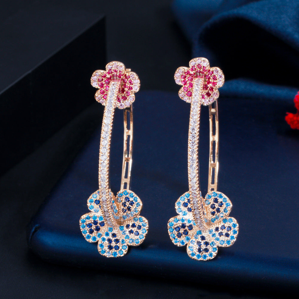 2021 New Model European Heavy Industry Flower Earring Set - Gold-plated with Yellow Brass and Precious Zirconia Inlay - Ear Ring for Women - Located in Dongdaemun South Korea