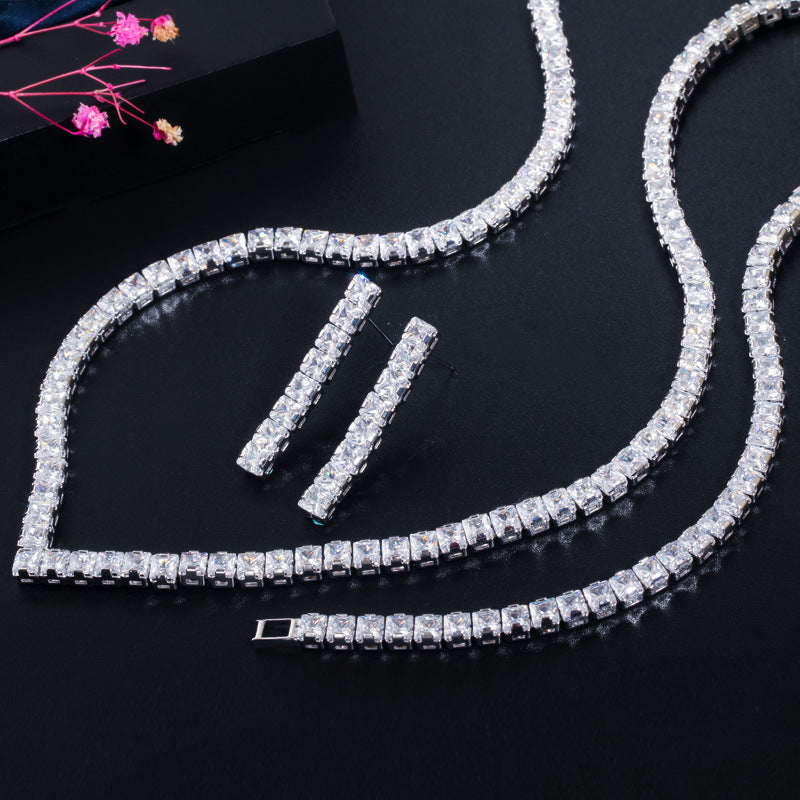 Necklace earrings and bracelet set - versatile wedding accessories featuring high-end zirconium stones