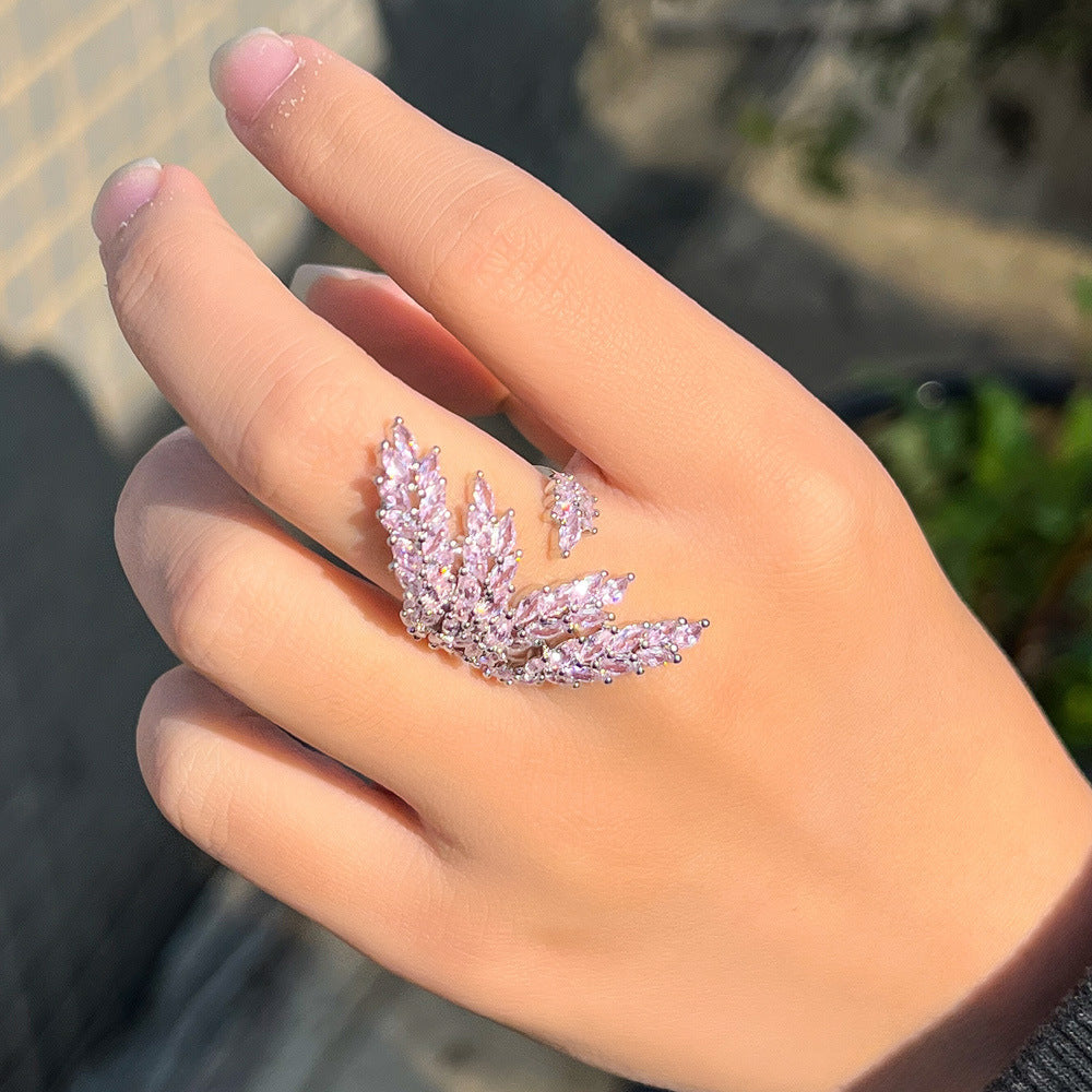 European and American Instagram influencers' minimalist style branch-filled diamond open ring with adjustable zirconia on the index finger