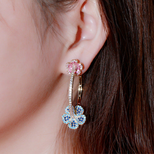 2021 New Model European Heavy Industry Flower Earring Set - Gold-plated with Yellow Brass and Precious Zirconia Inlay - Ear Ring for Women - Located in Dongdaemun South Korea