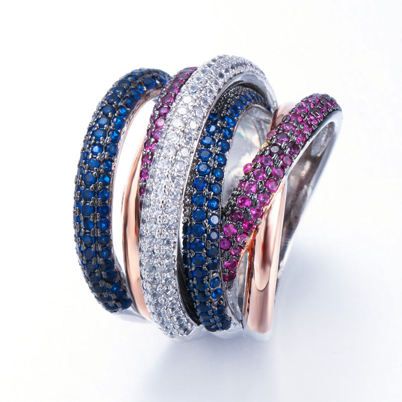 European and American personalized creative ring with micro-set five-row AAA zirconia stonesGuaranteed color stability