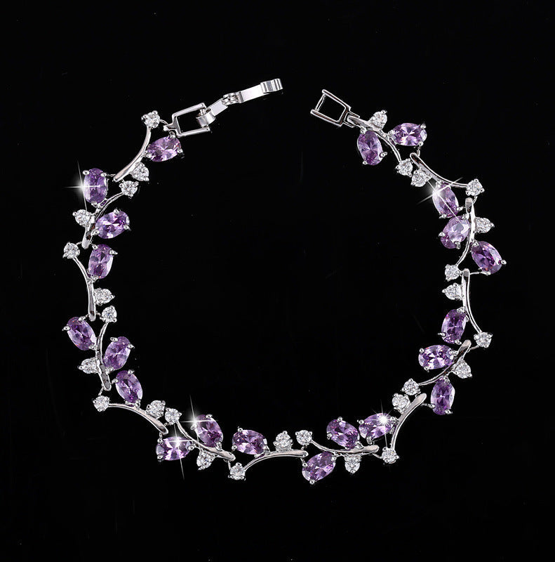 Korean version hand accessories.Korean-style fashionable 18K white gold zirconium bracelet for women