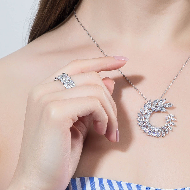 Zircon necklace and earrings set - two earrings Made of genuine white gold electroplated for long-lasting color retention