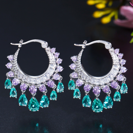 Newly released stylish round circle drop zirconia fringes for women's earrings fashionable fairy ear pendants with ear clasps
