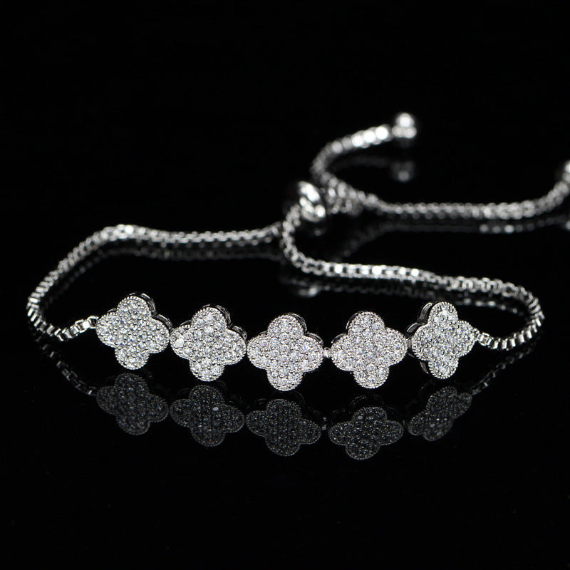 Korean-style fashionable lucky four-leaf clover zircon bracelet - eco-friendly electroplated full-diamond jewelry accessory