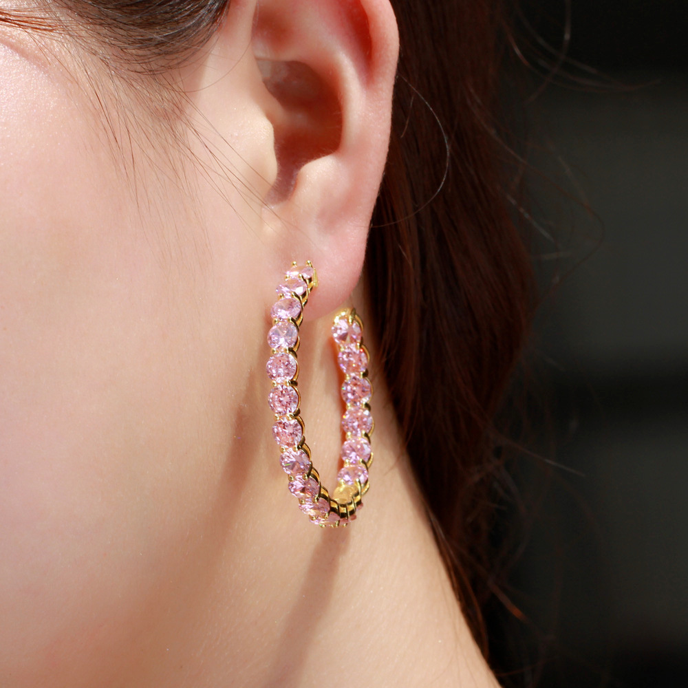 Korean Dongamantown style powder diamond-encrusted ear ring Made of S925 silver electroplated with gold and featuring zirconium stones Ear ring set