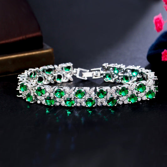 Fashionable and exquisite zircon jewelry wholesale - micro-set blue sapphire and glittering diamond plated white women's bracelet
