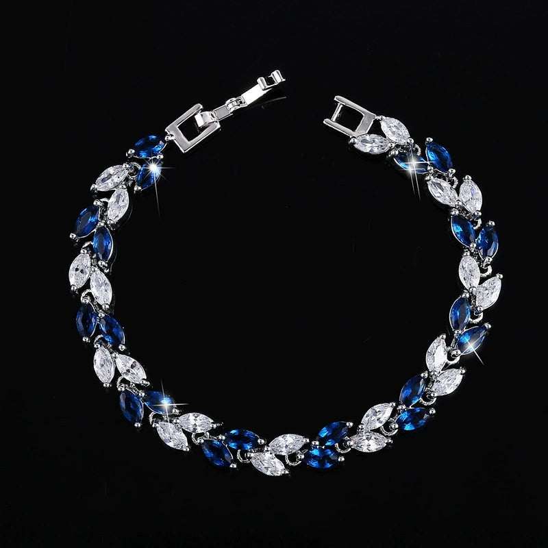 Korean version fashionable jewelry bracelet with small leaves and AAA-quality zircon stones size17.8cm