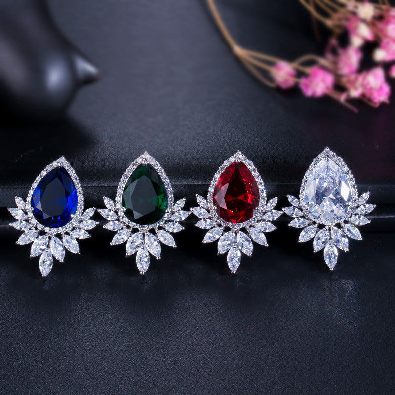 High-end fashionable drop-shaped AAA zircon gemstone earrings