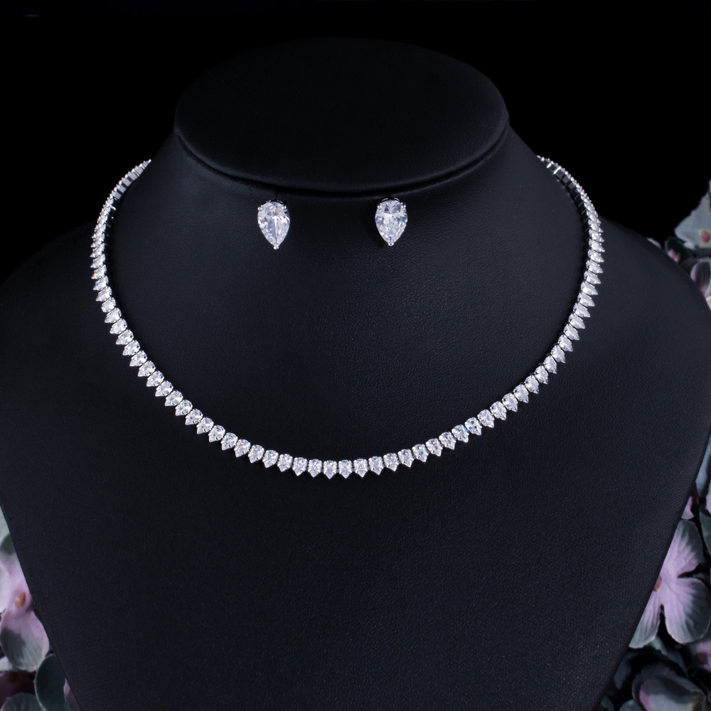 European and American brides' jewelry - zircon lock chain set for two pieces - women's wedding dress formal dress personalized necklace earrings jewelry set chain