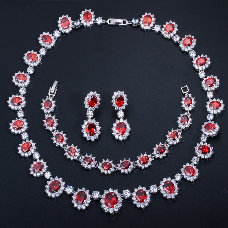 European and American brides' wedding wedding dress banquet jewelry set Micro-set AAA zirconia earrings necklaces and bracelets set