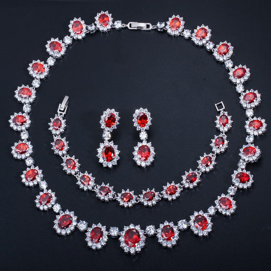 European and American brides' wedding wedding dress banquet jewelry set Micro-set AAA zirconia earrings necklaces and bracelets set