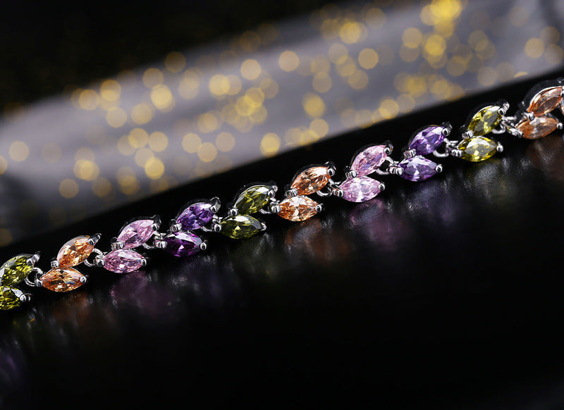 Korean version fashionable jewelry bracelet with small leaves and AAA-quality zircon stones size17.8cm