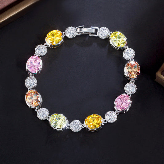 Bronze electroplated with 18K gold with colored diamonds and zirconia High-end jewelry Yellow gemstone women's handpiece