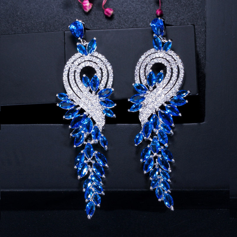 18K genuine gold electroplated long fringed earrings AAA zirconia with brilliant luster and diamond-studded earrings as a piece of jewelry