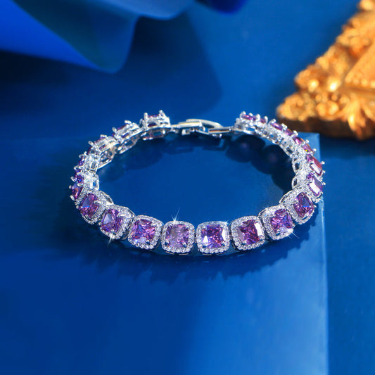 Fashionable and luxurious square sugar-shaped diamond-zirconia bracelet for women featuring unique style and versatile compatibility high-end evening dress jewelry item