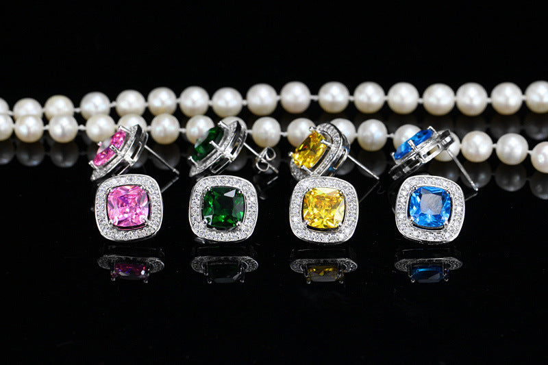 Best-selling Micro Set Stud Earrings Best-selling AAA Zirconia Earrings Decorative Jewelry for Europe and America High-end Ear Accessories Square Set Diamond Stud Earrings