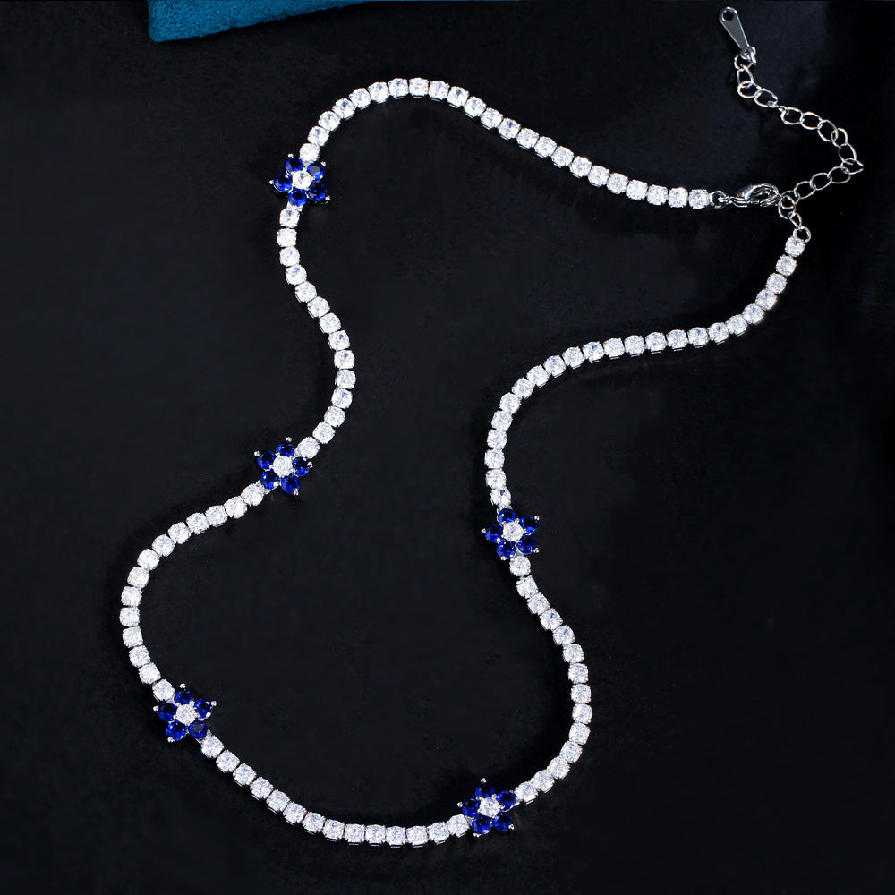 Ins-style niche and minimalist luxury jewelry featuring micro-set zirconia and full-diamond flowers A tennis bracelet necklace with small flowers