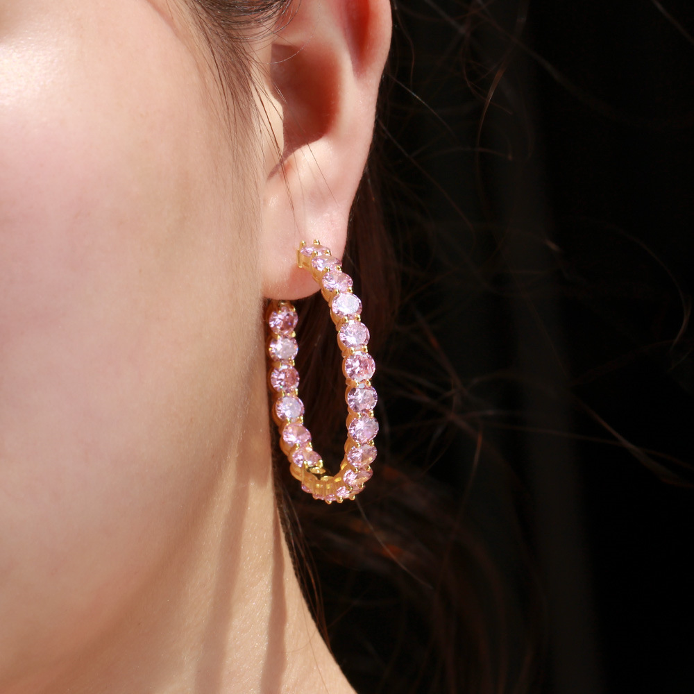 Korean Dongamantown style powder diamond-encrusted ear ring Made of S925 silver electroplated with gold and featuring zirconium stones Ear ring set