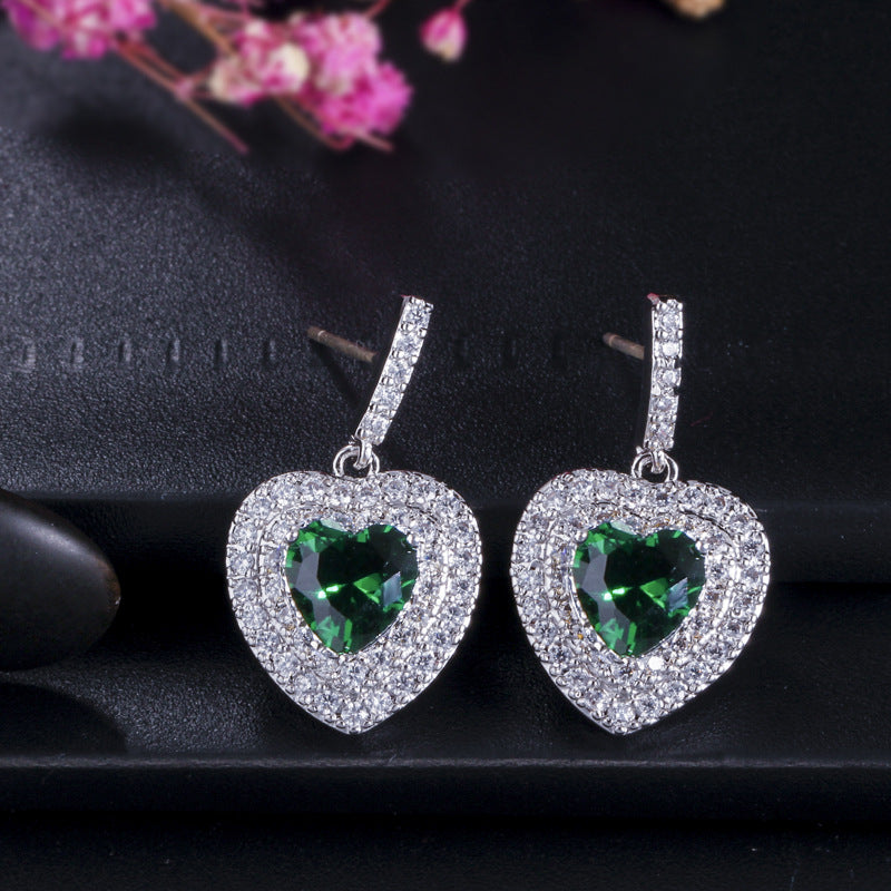 Korean-style heart-shaped silver stud earrings Korean-style 925 sterling silver high-end micro-set zirconia earrings