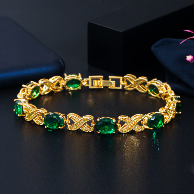 European and American minimalist and fashionable women's hand accessories high-grade AAA zirconia hand chain genuine gold electroplated