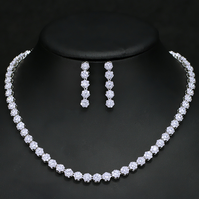 European and American classic fashion zirconian bridal set - exquisite craftsmanship micro-set AAA zirconian necklace and earrings set