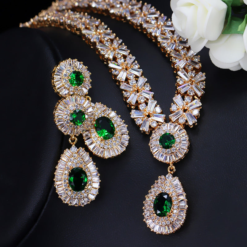 European and American fashion suit set - AAA zirconia necklace and earrings set of two pieces