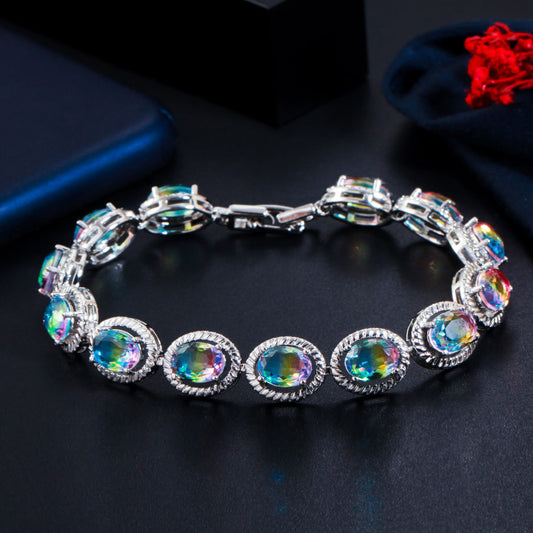 European and American personalized colored synthetic tourmaline bracelet with gradient color crystal glass hand jewelry accessory