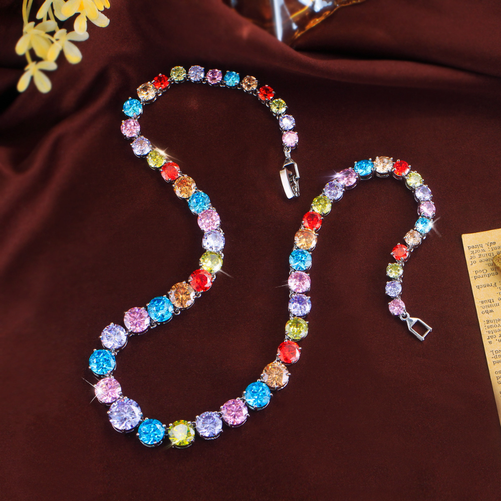Ultra-shiny colored gemstone necklace choker fashionable and versatile high-end zircon jewelry accessory jewelry piece