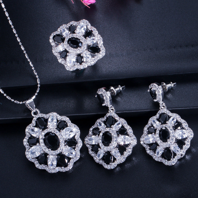 Best-selling high-end three-piece jewelry set - European-style necklace ring and earrings accessory set