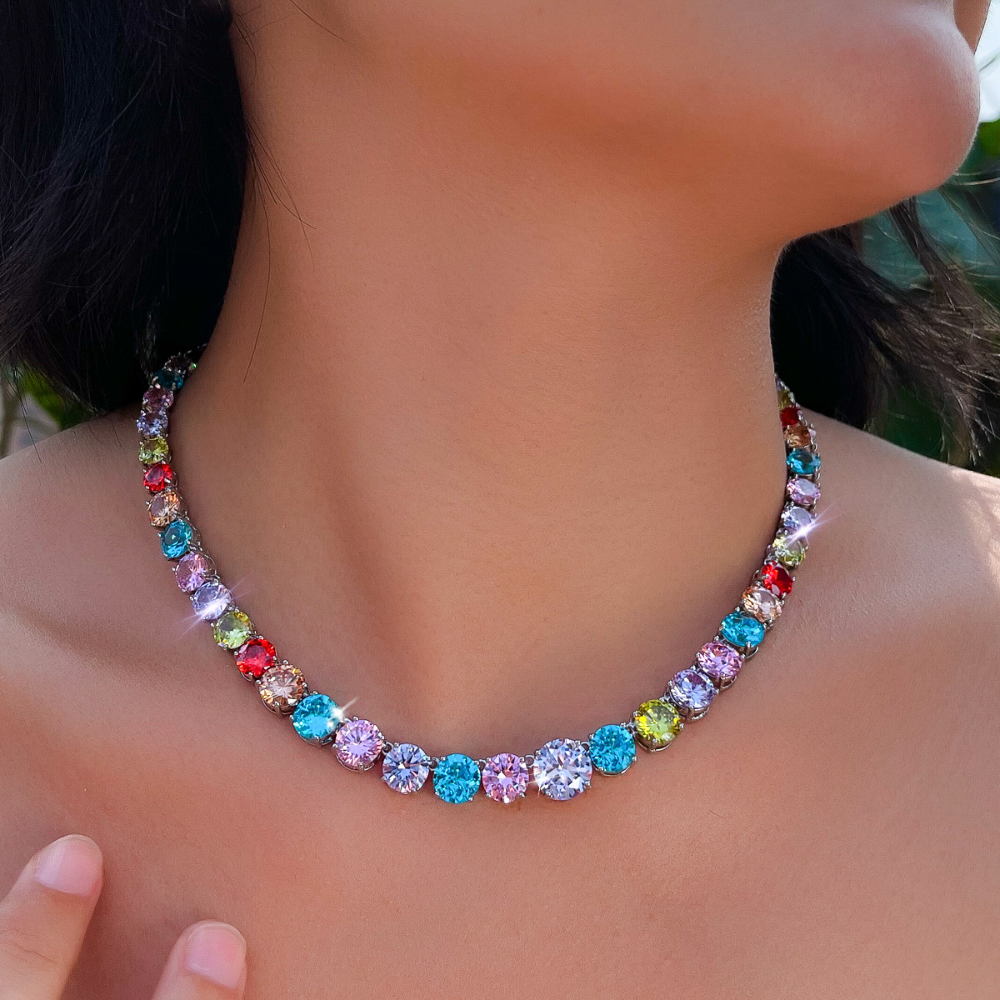 Ultra-shiny colored gemstone necklace choker fashionable and versatile high-end zircon jewelry accessory jewelry piece