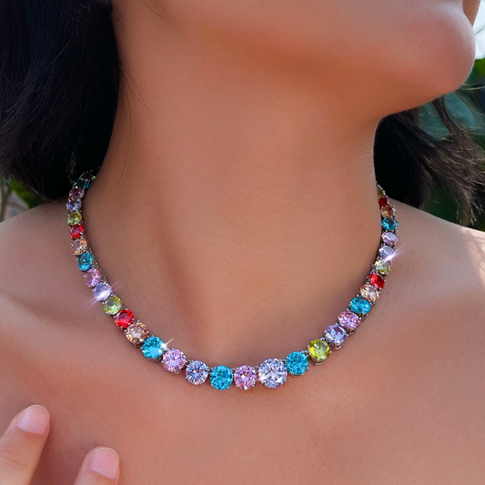Ultra-shiny colored gemstone necklace choker fashionable and versatile high-end zircon jewelry accessory jewelry piece