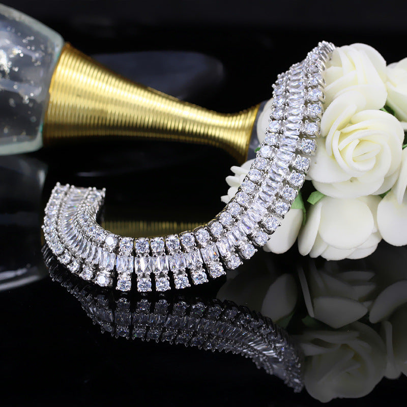 European and American fashion electroplated genuine gold zirconium watch chain - three-row bracelet
