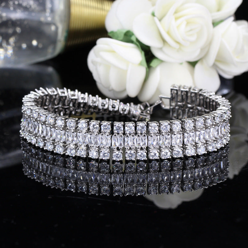 European and American fashion electroplated genuine gold zirconium watch chain - three-row bracelet