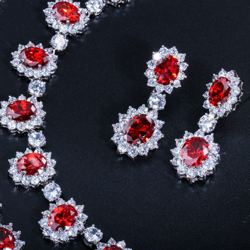 European and American brides' wedding wedding dress banquet jewelry set Micro-set AAA zirconia earrings necklaces and bracelets set