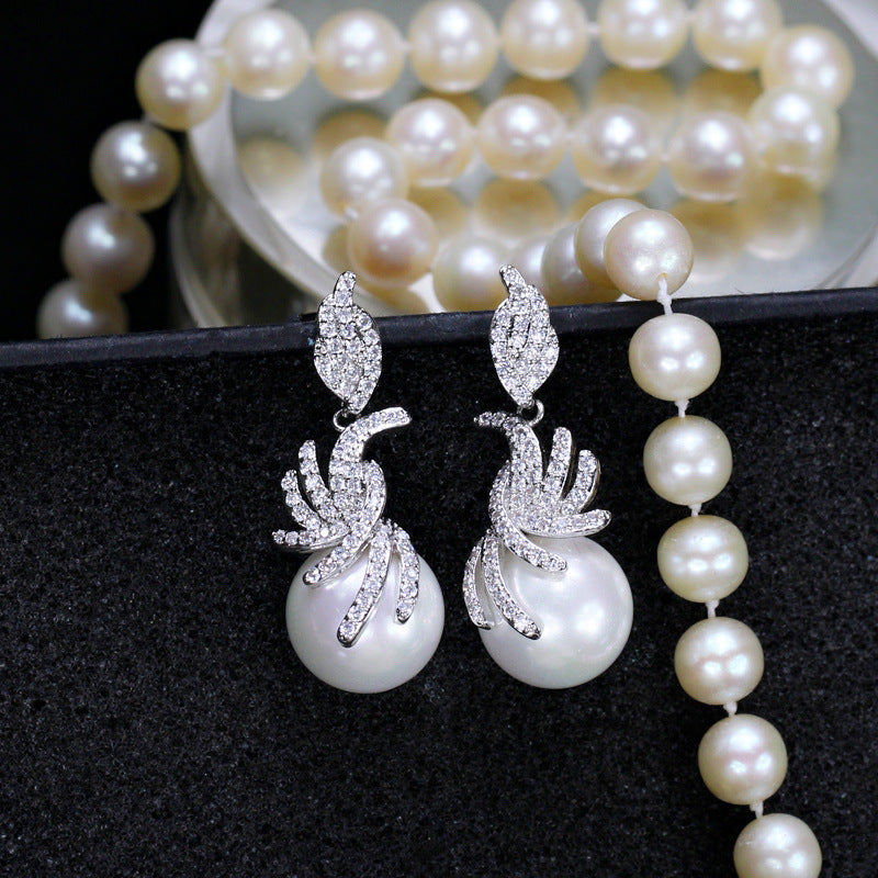 Korean style ear ornaments - pearl and zirconia earrings Simple and fashionable long-style earrings