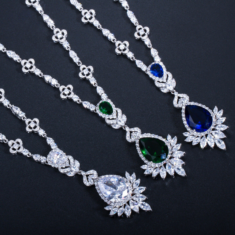 New bride's wedding dress zircon bracelet wedding jewelry necklace earrings two-piece set