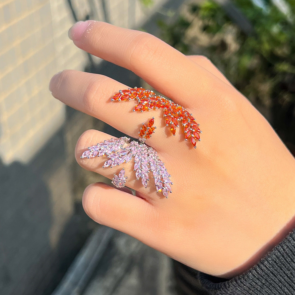 European and American Instagram influencers' minimalist style branch-filled diamond open ring with adjustable zirconia on the index finger