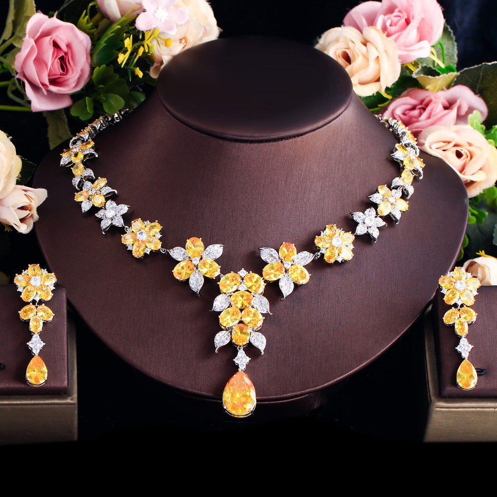 European and American cross-border necklace jewelry set for women light luxury zirconia necklace and earrings two-piece set for formal wear wedding and bridal use wedding dress and ceremony necklace set