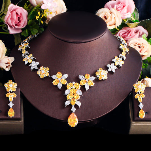 European and American cross-border necklace jewelry set for women light luxury zirconia necklace and earrings two-piece set for formal wear wedding and bridal use wedding dress and ceremony necklace set
